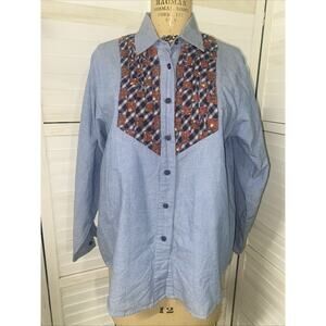 NAPA VALLEY Vintage Denim Chambray Patchwork Woven Button-Up Shirt Women’s Large